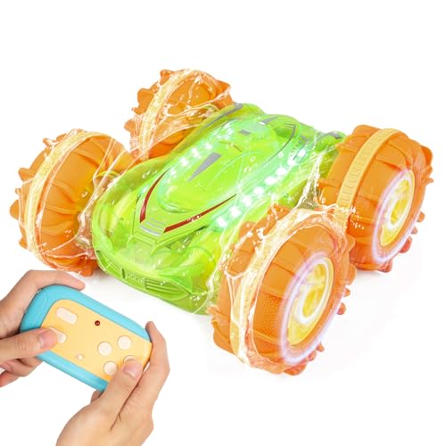 Todeco Ferngesteuertes Auto, Auto Ferngesteuert Amphibienfahrzeug, mit LED Licht, 2.4Ghz 4WD 360°Rc Auto, Auto Spielzeug Kinder ab 6 Jahren(Grüne Farben) von Todeco