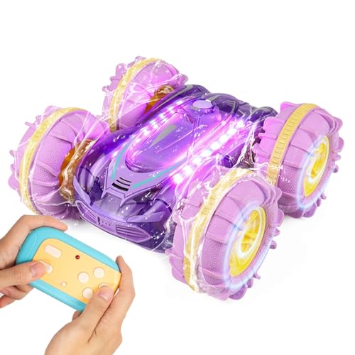Todeco Ferngesteuertes Auto, Auto Ferngesteuert Amphibienfahrzeug, mit LED Licht, 2.4Ghz 4WD 360°Rc Auto, Auto Spielzeug Kinder ab 6 Jahren(Violett) von Todeco