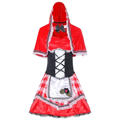 Damen Rotkäppchen Oktoberfest Kostüm Rot mit Umhang Märchen Cosplay Hofstil Festival Bierfest Themenveranstaltung Touka Kirishima Cosplay Kostüm(Rot,Einheitsgröße) von Todiri