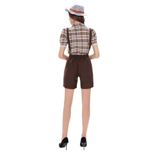 Todiri Damen Paar Oktoberfest Kostüm Braun Karierte Latzhose Deutsches Bierfest Halloween Cosplay Court Outfit Set Strampelanzug Erwachsene Wo Cosplay Tier(Braun,L) von Todiri
