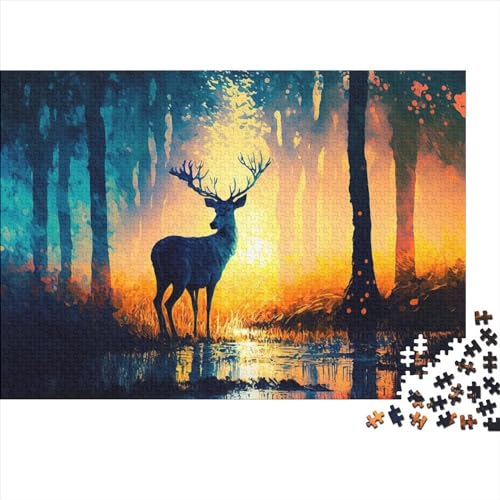 Sunset Deer Forest Puzzles 500 Teile Erwachsener Kniffel Spaß Für Die Ganze Familie - Animal Puzzle Abwechslungsreiche Motive Für Jeden Geschmack 500pcs (52x38cm) von ToeTs