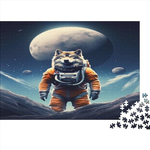 Wolf Astronaut Puzzle 300 Teile,Animal Puzzle Für Erwachsene, Impossible Puzzle,Puzzle Farbenfrohes Legespiel,Geschicklichkeitsspiel Für Die Ganze Familie 300pcs (40x28cm) von ToeTs