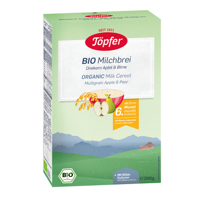 Töpfer Bio-Milchbrei Dreikorn Apfel & Birne 200 g ab dem 6. Monat von Töpfer