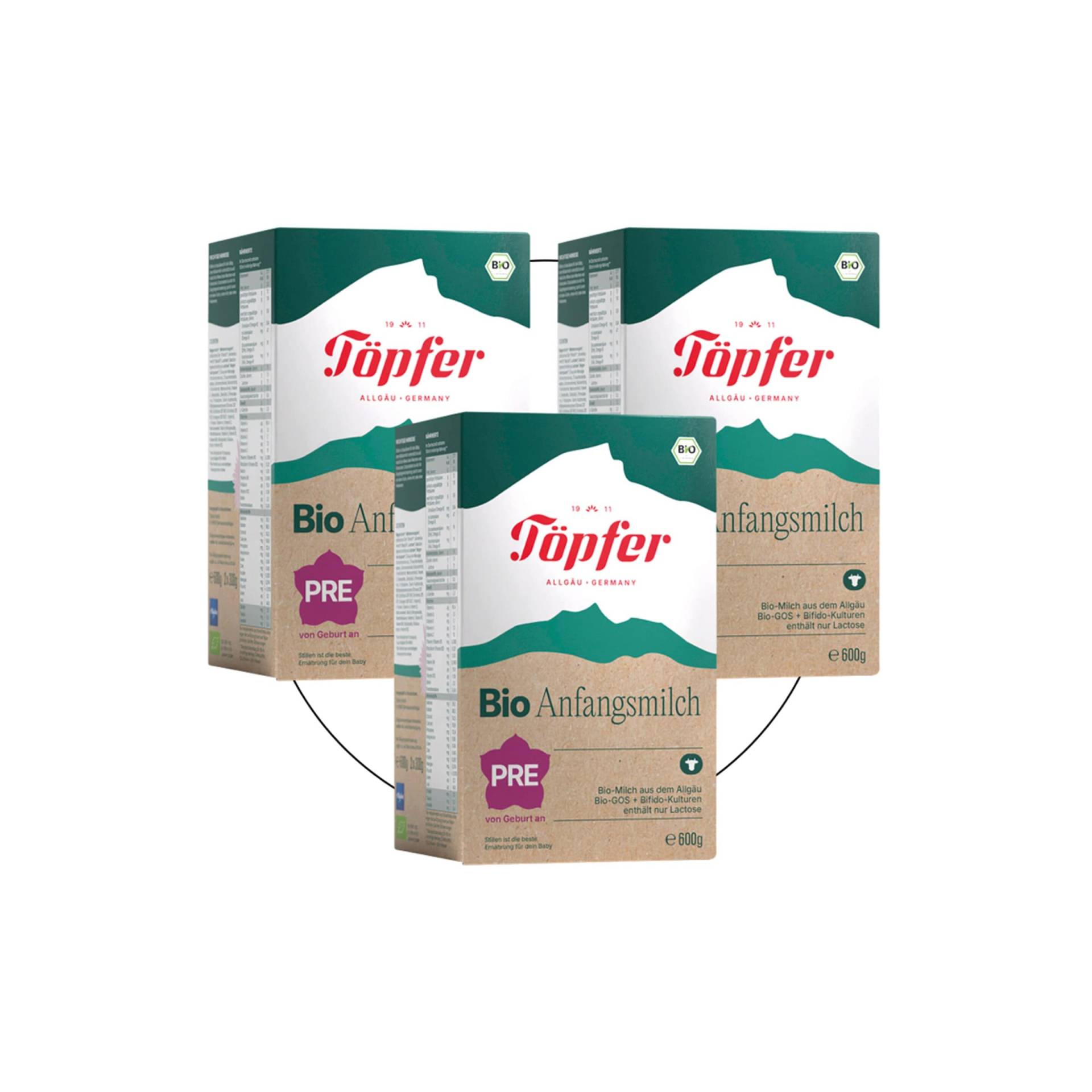 Töpfer Bundle 3er Pack Bio Anfangsmilch Pre 600 g von Töpfer
