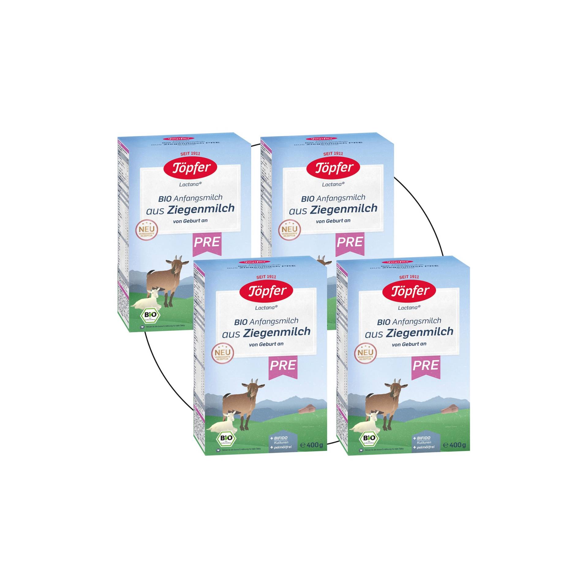 Töpfer Bundle 4er Pack Bio Anfangsmilch Pre Ziege, 400g von Töpfer