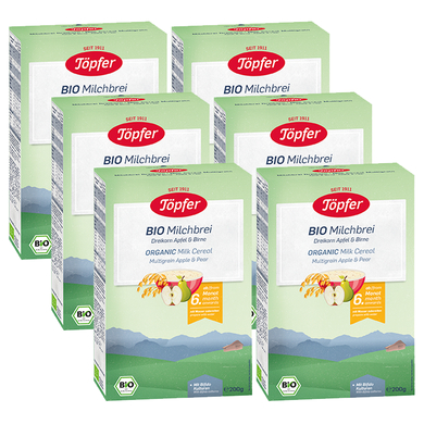 Töpfer Milchbrei Bio Dreikorn Apfel & Birne 6x 200g ab dem 6. Monat von Töpfer