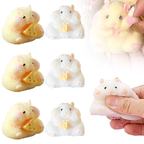 Hamster Toy with Cheese, Neu Mini Mochi Squishy Set, 2024 Kawaii Hamster Squeeze Squishies, Anti-Stress-Spielzeug Fidget Toy für Geburtstagsgeschenk Weihnachten Geschenktüten (Weiss, 2) von Toerjii