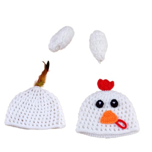 Tofficu 1 Satz Neugeborenen Fotografie Outfit Strick Kostüm mit Hühnchen Mütze für Fotoshooting Süße Requisiten für Jungen Bequemes Material Kreatives Outfit von Tofficu