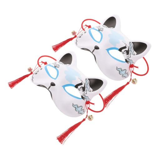 Tofficu 2-teilige Katzenmaske: Handbemalte Fuchsmaske Im Japanischen Stil – Tier-cosplay-maskenball-kostümzubehör Für Halloween-partys, Festivals, Verkleidungen, Foto-requisiten von Tofficu