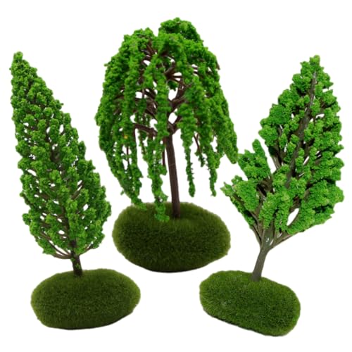 Tofficu 3 Stück Teiliges Miniatur Straßenbäume Realistische Grüne Landschaftsbäume Modellbau Deko für Sandtisch Garten und Diorama Gestaltung von Tofficu