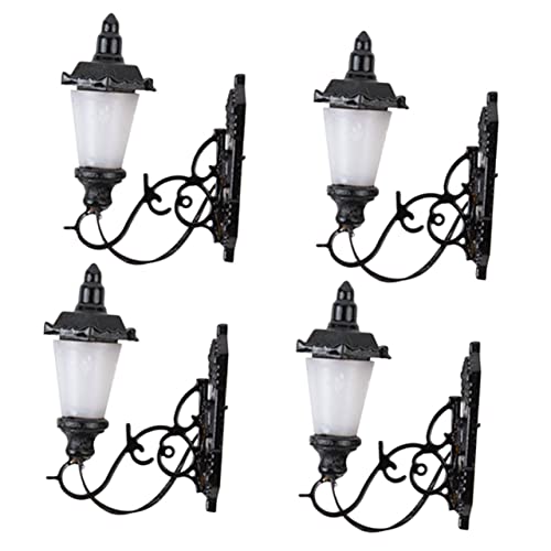 Tofficu 4 Stück Miniatur Wandleuchten Schwarz mit Warmgelbem Licht Langlebiges Modellbau zubehör für Sandtisch Dekoration Stilvolle Mini DIY Wandlampen für Puppenhaus und Mikro Landschaft von Tofficu