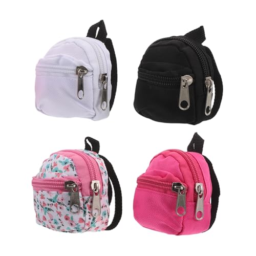 Tofficu 4 Stück Teiliges Mini Rucksack für Puppen Maßstab Funktionaler Reißverschluss Langlebiges Polyester Realistische Mini Schultasche für Rollenspiele und Puppenhaus Zubehör von Tofficu