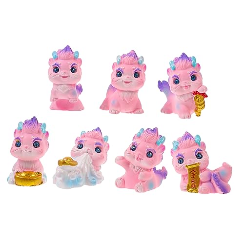 Tofficu 7 Stück Teiliges Dragon Figurine aus Langlebigem Harz Bunte Miniatur Drachenfiguren für Haus und Gartendekoration Cartoon Stil Jahresdrache Desktop und Mikrolandschaft Ornament von Tofficu