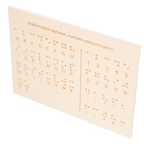 Tofficu Braille-Unterrichtsgeräte Braille-Worttafel Brief Menschen Braille-Zubehör taktil Zahlen Braille-Lernbrett Braille-Alphabet Lernen Lerntafel für Blinde Braille-Bücher Holz Beige von Tofficu