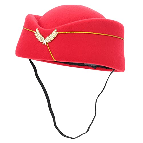 Tofficu Damen Stewardess Kappe Filz Rot Stewardess Hut Flugbegleiterhut für Halloween Performance Cosplay Kostüm Tofficu Damen Stewardess Kappe Filz Rot Stewardess Hut Flugbegleiterhut für Halloween Performance Cosplay Kostüm von Tofficu