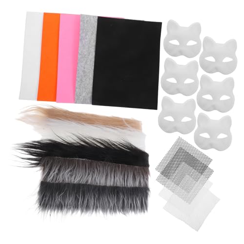 Tofficu Katzenmaske Set mit Grauem Fell und Mattem Weiß Diy Tiermaske für Halloween und Cosplay Masken Klebefolien Fellstreifen und Netzstücke Bequem und Individuell Gestaltbar von Tofficu