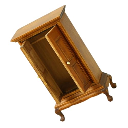 Tofficu Kleines Möbelmodell Puppengarderobe Puppenhaus Wohnzimmer Möbel Miniaturschrank Mini Hölzerne Doppeltür Garderobenschrank Puppenstubenmöbel Mini Möbelmodelle Coffee Holz von Tofficu