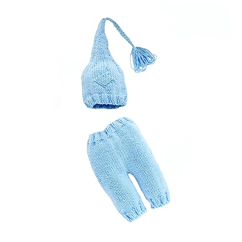 Tofficu Langes Quastenmütze für Neugeborene Handgemachte Gestrickte Babykleidung Hellblau Monate Fotorequisiten für Babyfotoshootings Alltagskleidung von Tofficu