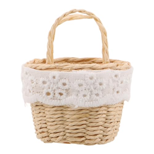 Tofficu Miniatur Handgeflochtener Korb mit Griffen Leichter Mini-dollhouse Korb aus Imitations-rattan Vielseitig für Puppen-spielszene Mikro-landschaft und Kreative Dekorationen von Tofficu