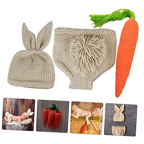 Tofficu Neugeborenen Fotografie Strickoutfit Hase Teilig Babykleidung Fotoshooting Junge Mädchen Neugeborene Kleidung Weiche Wolle Fotorequisiten von Tofficu