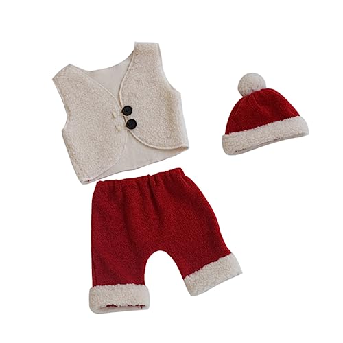 Tofficu Weihnachtskostüm Neugeborenen Fotografie Outfit mit Mütze Weste und Shorts Festliches Babyfoto Kostüm für Weihnachtsfotoshooting und Geschenkidee von Tofficu