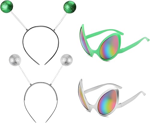 Alien Brille Martian Antenne Stirnband 2 Stück Silberrahmen-Farbfolie Und Grünrahmen-Farbfolie, 2 Stück Alien-Stirnband, Geeignet Als Foto-Requisiten Und Atmosphären-Requisiten Für Urlaubspartys von TogtherKings