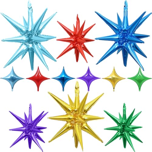Bunte Sternballons, Folie, 12 Stück, 68,4 cm / 55,9 cm, Regenbogen-Stern-Explosionsballons, großer Spike-Mylar-Kegelballon, mehrfarbiger Feuerwerk-Form-Ballon, Party-Dekoration für Geburtstag Bunte Sternballons, Folie, 12 Stück, 68,4 cm / 55,9 cm, Regenbogen-Stern-Explosionsballons, großer Spike-Mylar-Kegelballon, mehrfarbiger Feuerwerk-Form-Ballon, Party-Dekoration für Geburtstag von Togvu