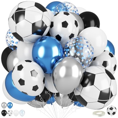 Fußball-Ballons, metallisch-blau-silberfarbene Luftballons mit 45,7 cm Fußball-Folienballon für Sportthemen, Fußball-Party-Dekorationen, Fußball-Druck, Chrom, Silber, Blau, Konfetti-Ballon für Jungen Fußball-Ballons, metallisch-blau-silberfarbene Luftballons mit 45,7 cm Fußball-Folienballon für Sportthemen, Fußball-Party-Dekorationen, Fußball-Druck, Chrom, Silber, Blau, Konfetti-Ballon für Jungen von Togvu