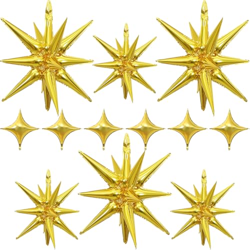 Goldene Sternballons, Folie, 12 Stück, 68,9 cm einteilig, 55,9 cm große Sternexplosionsballons, großer Spike-Mylar-Kegelballon, Feuerwerk-Form-Ballon, Party-Dekoration für Geburtstag, Abschlussfeier Goldene Sternballons, Folie, 12 Stück, 68,9 cm einteilig, 55,9 cm große Sternexplosionsballons, großer Spike-Mylar-Kegelballon, Feuerwerk-Form-Ballon, Party-Dekoration für Geburtstag, Abschlussfeier von Togvu