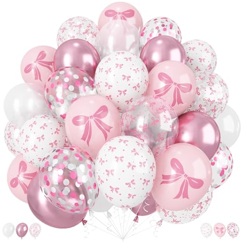 Luftballons mit rosa Schleifen, 60 Stück, 30,5 cm, hellrosa Perlweiß, Schleife, bedruckter Ballon, metallischer Konfetti-Ballon für Mädchen, Frauen, Prinzessin, Geburtstag, Babyparty von Togvu