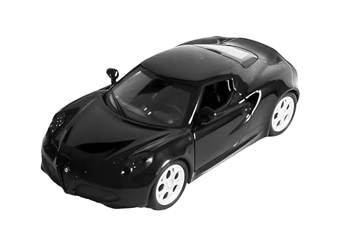 ALFA Romeo 4C Modellauto 12cm aus Metall mit Rückzugmotor Modell Auto Spielzeugauto 4-Varianten Welly 34 (Schwarz) von Toi-Toys