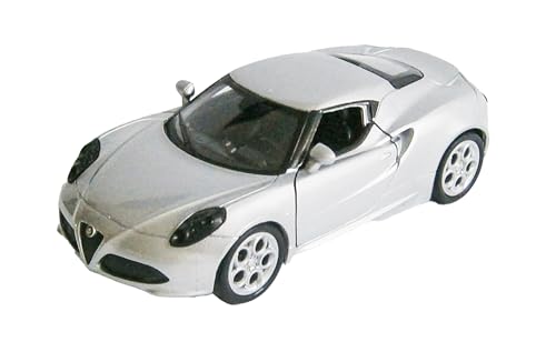 ALFA Romeo 4C Modellauto 12cm aus Metall mit Rückzugmotor Modell Auto Spielzeugauto 4-Varianten Welly 34 (Silber) von Toi-Toys