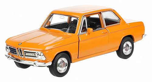 BMW 2002 ti Modellauto aus Metall 11,5cm Modell mit Rückzugmotor Auto Spielzeug Spielzeugauto Geschenk 4-Varianten Welly 44 (Orange) von Toi-Toys