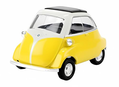 BMW Isetta 1955 Modellauto 9cm aus Metall mit Rückzugmotor Modell Auto Spielzeugauto Spielzeug Welly 4-Varianten 78 (Gelb) von Toi-Toys