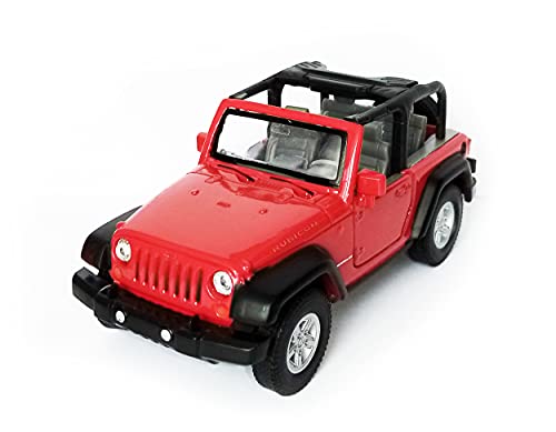 Jeep Wrangler Rubicon Modellauto aus Metall mit Rückzugmotor Modell Auto Spielzeugauto Spielzeug Geschenk 4-Varianten Welly 56 (Rot offen) von Toi-Toys