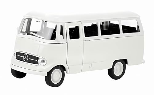Mercedes Benz L319 Window Panel Bus 11cm Modellauto aus Metall Modell Auto mit Rückzugmotor Spielzeugauto Welly 4-Varianten 47 (Weiss) von Toi-Toys