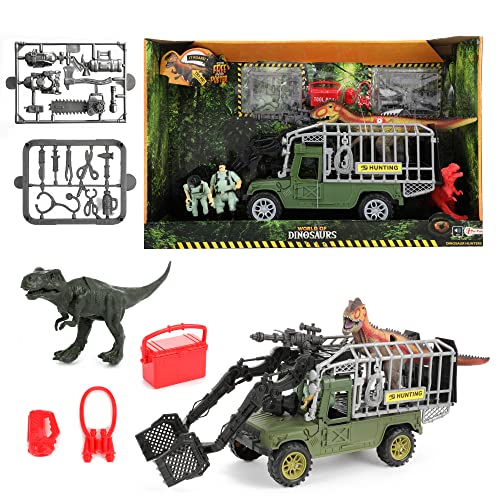 Toi-Toys World of Dinosaurs Spielset mit Dinos - 2 Dinosaurier mit Fahrzeug, Spielfiguren und Zubehör - mit Ton/Sound - ab 3 Jahren von Toi-Toys
