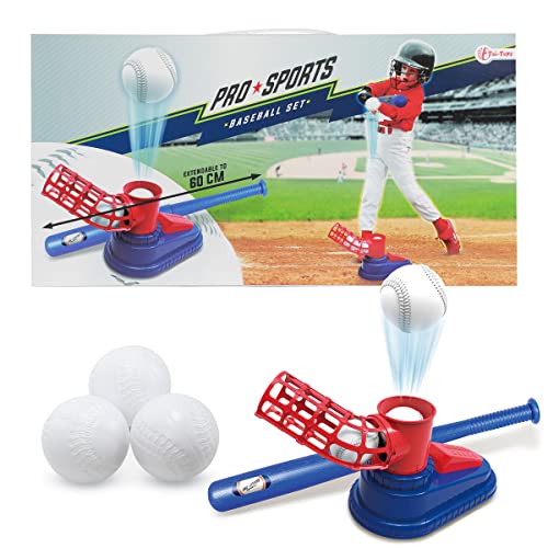 Toi-Toys Automatisches Baseball Set - mit Baseballschläger und 3 Basebälle - Ballspiel Sport Kinder Spielzug für Outdoor, Garten, Park Kleinkinder Geschenk Geburtstag - ab 6 Jahre von Toi-Toys