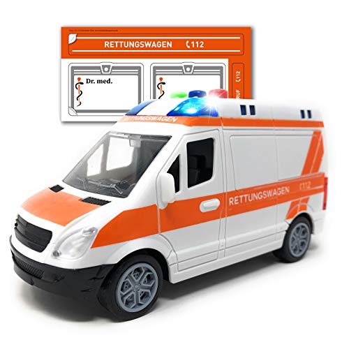 Toi-Toys Krankenwagen Spielzeug mit Licht und Sound - Deutscher Rettungswagen mit Sirene und Blaulicht | RTW mit Friktionsantrieb und Aufkleber | Spielzeugauto für Kinder Toi-Toys Krankenwagen Spielzeug mit Licht und Sound - Deutscher Rettungswagen mit Sirene und Blaulicht | RTW mit Friktionsantrieb und Aufkleber | Spielzeugauto für Kinder von Toi-Toys