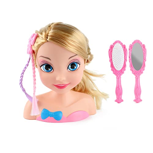 Toi-Toys Lauren Frisierkopf Kinder - Styling Head Stylingkopf mit Zubehör Trainingskopf Übungskopf zum Frisieren mit Handspiegel Haarbürste Geschenke für Mädchen ab 3 Jahre - 19x16x10 cm von Toi-Toys