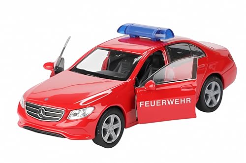Toi-Toys Mercedes Benz E-Klasse 12cm aus Metall mit Rückzugmotor Modellauto Modell Auto Dienstwagen Notarzt Feuerwehr Polizei Spielzeugauto 83 (Feuerwehr) von Toi-Toys