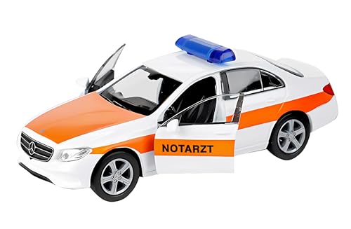 Toi-Toys Mercedes Benz E-Klasse 12cm aus Metall mit Rückzugmotor Modellauto Modell Auto Dienstwagen Notarzt Feuerwehr Polizei Spielzeugauto 83 (Notarzt) von Toi-Toys