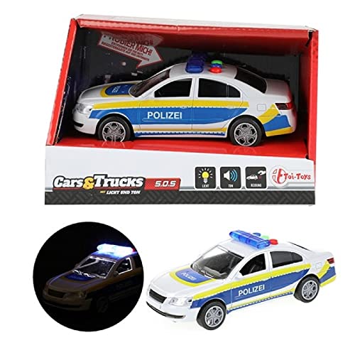 Toi-Toys Spielzeug - Polizeiauto mit Sound, Licht und Effekte. Modellauto inkl. Batterien und Friktion - Polizeiwagen mit DREI Funktionen und Schwungrad. von Toi-Toys
