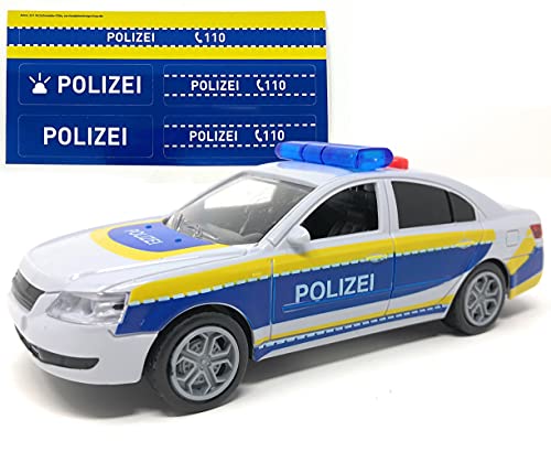 ToiToys Spielzeugauto Polizeiauto mit Sound, Schwungrad, Licht, DREI Funktionen und Polizeiaufkleber. Kinder Spielzeug Polizeiwagen mit Sirene und Geräuschen. Inkl. Batterien. von Toi-Toys