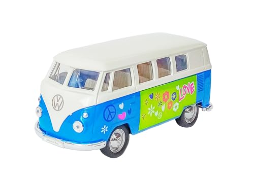 Volkswagen Bus T1 1963 VW Modell aus Metall mit Rückzugmotor Auto Spielzeugauto Hippie Spielzeug 3-Varianten Welly 19 (Blau) von Toi-Toys