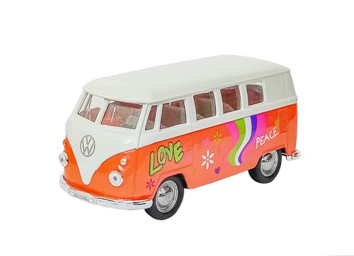 Volkswagen Bus T1 1963 VW Modell aus Metall mit Rückzugmotor Auto Spielzeugauto Hippie Spielzeug 3-Varianten Welly 19 (Orange) von Toi-Toys