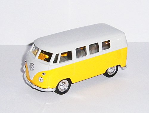Volkswagen T1 Bus 1963 VW Modell aus Metall mit Rückzugmotor Modellauto Spielzeugauto Spielzeug Auto 4-Farben Welly 08 (Gelb) von Toi-Toys