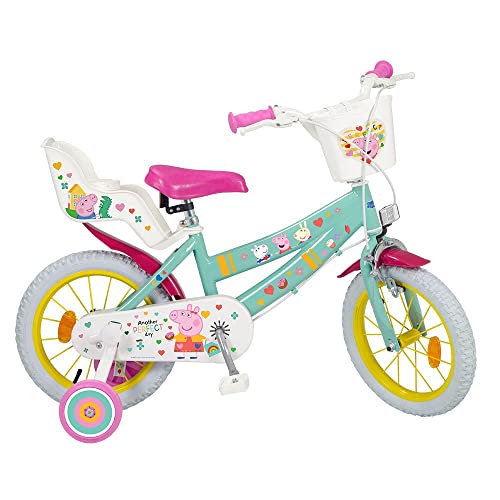 TOIMSA Kinderfahrrad Peppa Pig 14 Zoll mit Stützrädern Korb Puppensitz Alter 4-6 Jahre von Toimsa