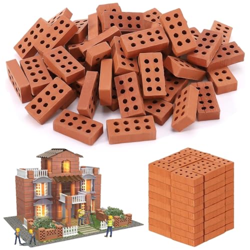 100 Stück Teifoc Steinbaukästen, Ziegelsteine zum Mauern Kinder, Modellbau Steine, Mini Simulation Ziegel, Ziegelsteine Mini Kleine Ziegel für DIY Bauen Puppenhaus Garten Ornament Haus Spielzeug Deko von Tokaneit