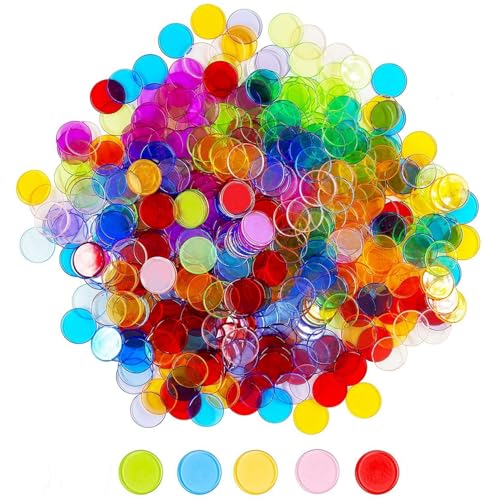 200 Stück Transparente Math Game Marker, Transparente Bingo-Zählchips, Zählen Farbige Chips, Kunststoff-Bingo-Chips-Marker (Zufällige Farbe) von Tokaneit